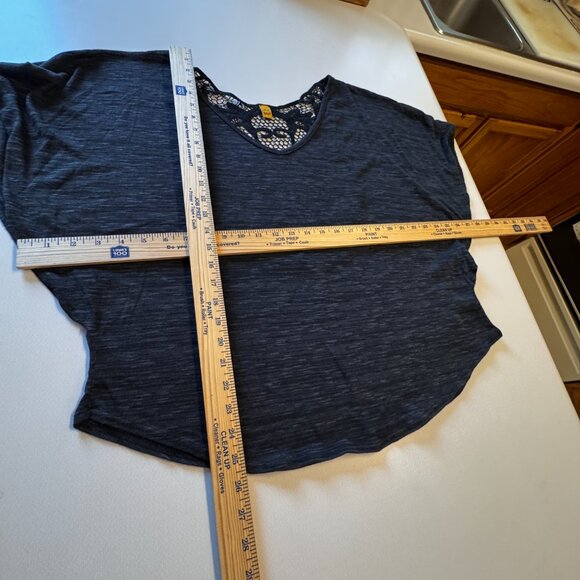 Just Kate Boho Top Large Black Heather Gray Crochet Back Loose Fit Festival - Picture 4 of 8